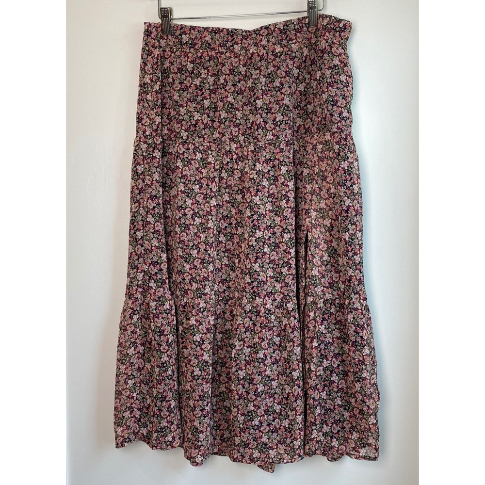 Haver & Blair Skirt Womens Large Floral Tiered Midi Slit Cottagecore Boho Ditsy